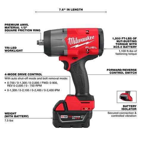 Milwaukee M18 FUEL™ 1/2" High Torque Impact wrench w/ Friction Ring Kit product photo