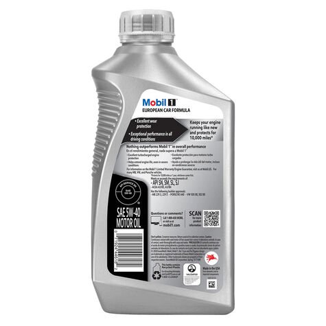 Mobil 1 Euro A3/B4 Full Synthetic Motor Oil SAE 5W-40 - Quart product photo