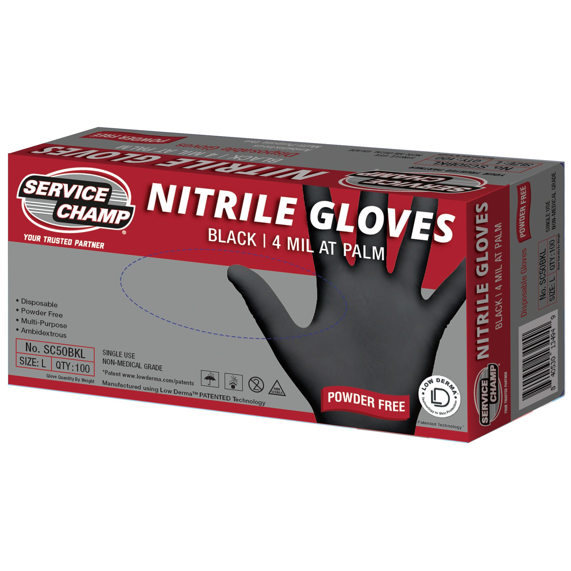 Service Champ Black Nitrile Gloves Large - Gloves & Forearm Guards
